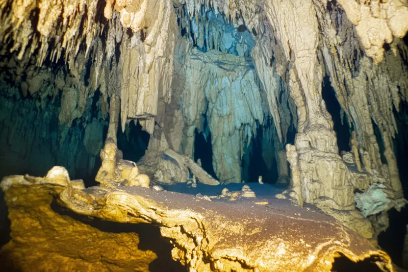 Dream Gate cenote delicate cave formations and stalactites in Tulum